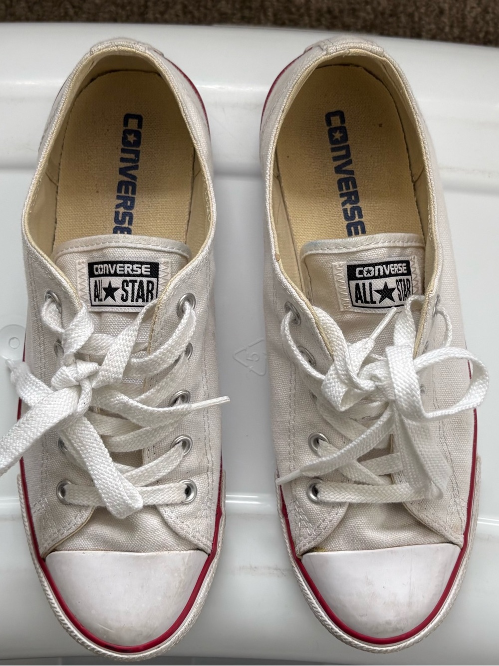 Converse White Canvas Low Top Sneakers with Red Trim